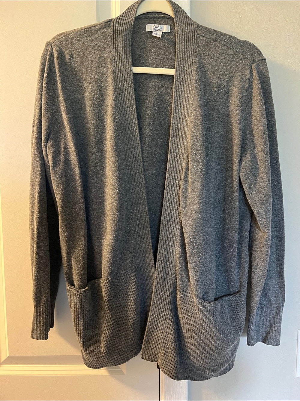 Croft & Borrow Gray Open Front Cardigan w/ Pockets Size Petite L